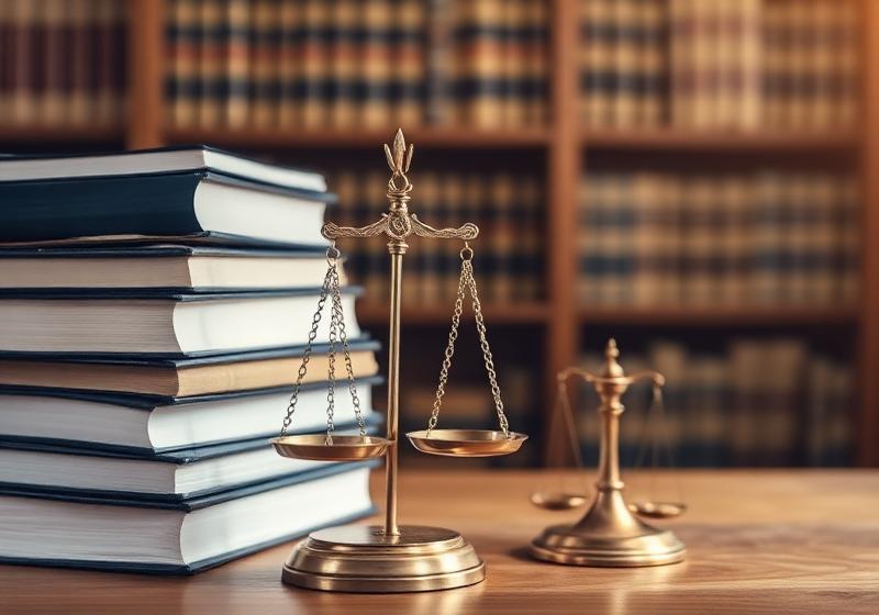 Scales of justice beside legal books