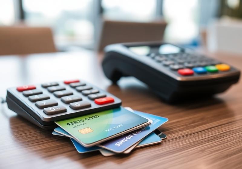 Payment cards beside a card terminal