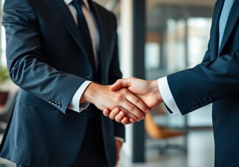 Two professionals shaking hands after a settlement